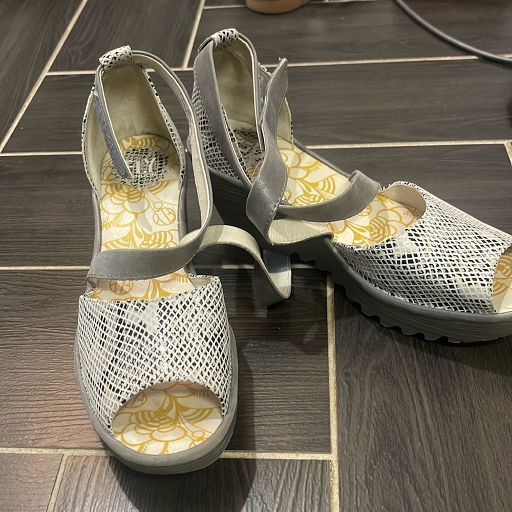 Fly London White Snake Wedges